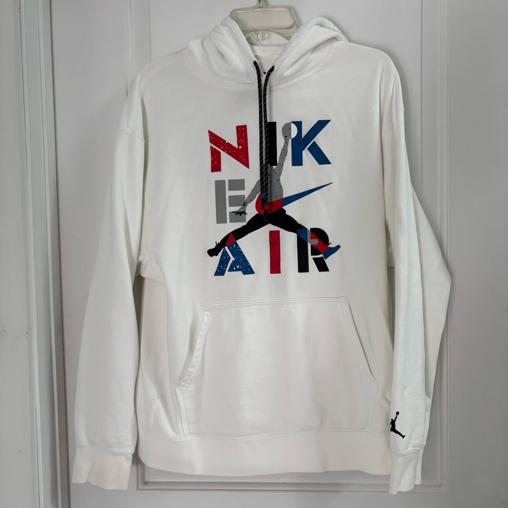 Nike Air Jordan AJ4 White Hoodie with Red Blue Jumpman Graphic